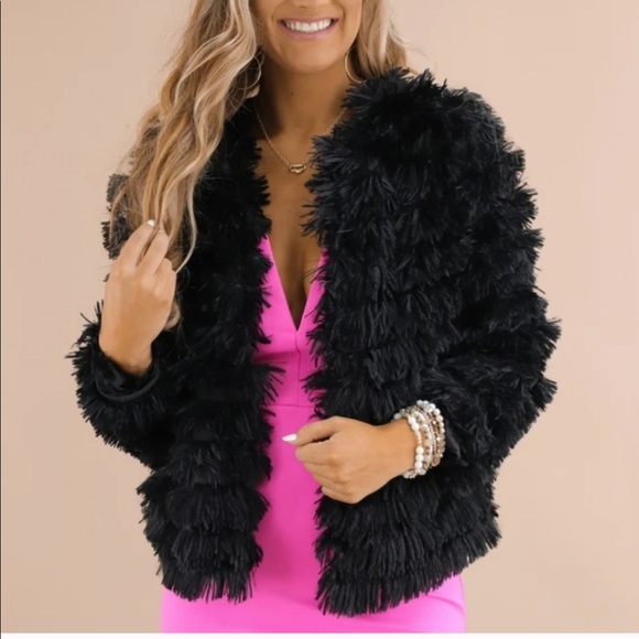 1 left! Black faux fur fringe lightweight jacket - Picture 5 of 6